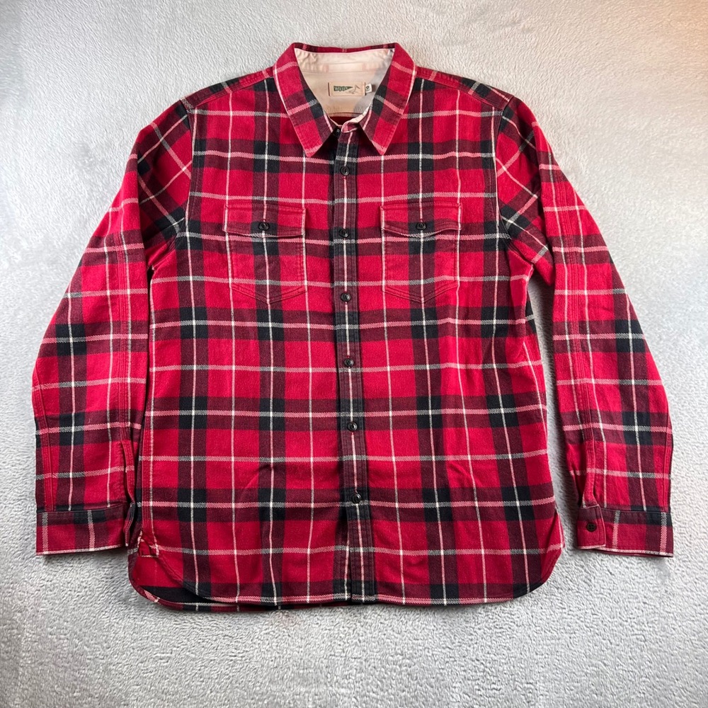 Wellen Huckberry Mendo Flannel Shirt Mens XL Red Plaid Organic Cotton
